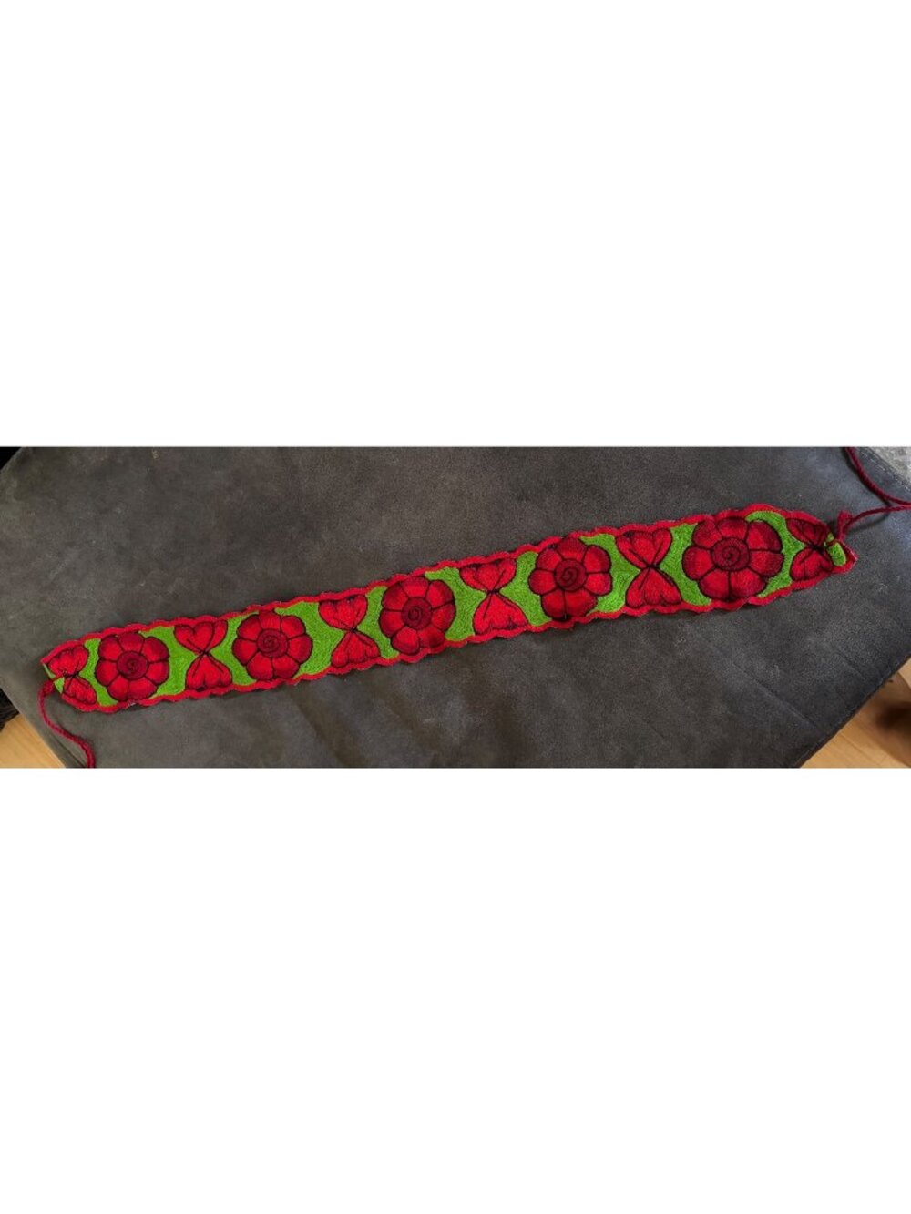 Handcrafted Floral Embroidered Belt With Red Roses & Green Leaves Adjustable Len
